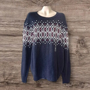 Sonoma Classic Navy and Maroon Fairisle  Sweater Eclectic Grampa Cabincore XXL